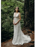 Ivory Tulle 3D Flower Empire Waist Fitted Wedding Dress